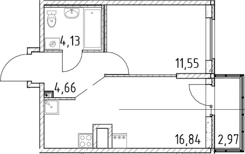 1-комнатная квартира 37.18 м², 23/23 эт., ЖК «Город Первых»